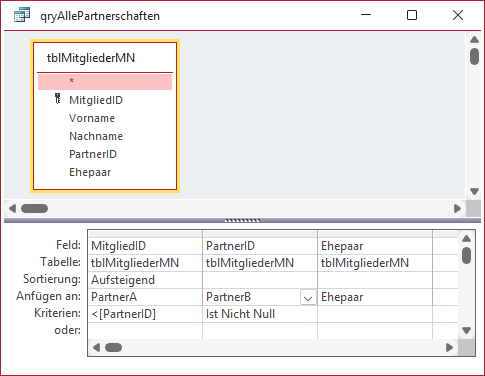 Anf&uuml;geabfrage f&uuml;r die Partnerschaftstabelle