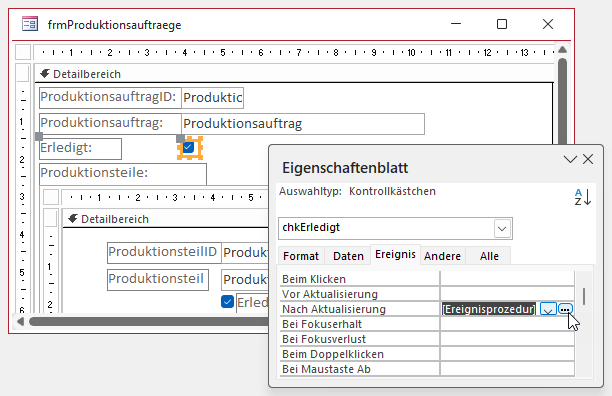 Anlegen einer Ereignisprozedur für das Kontrollkästchen