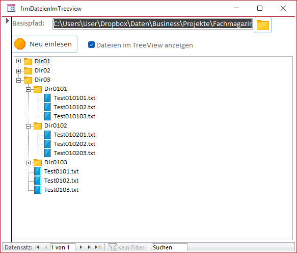 TreeView-Steuerelement mit den Eintr&auml;gen, mit denen wir arbeiten wollen