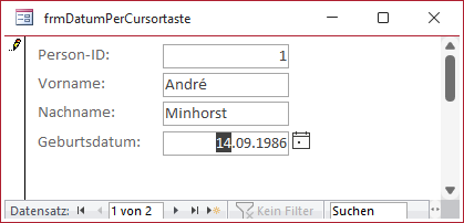 Navigieren im Datums-Textfeld