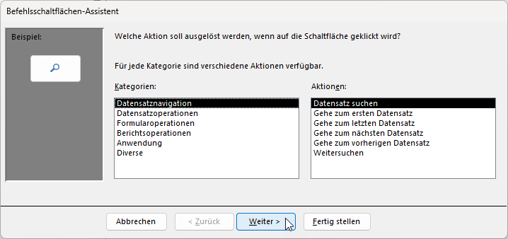 Der eingebaute Schaltfl&auml;chen-Wizard von Access