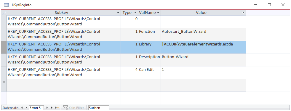 Die Tabelle USysRegInfo mit den Daten f&uuml;r einen Button-Wizard