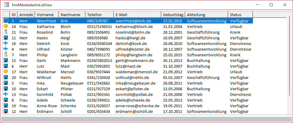 Aktueller Stand des ListView-Steuerelements