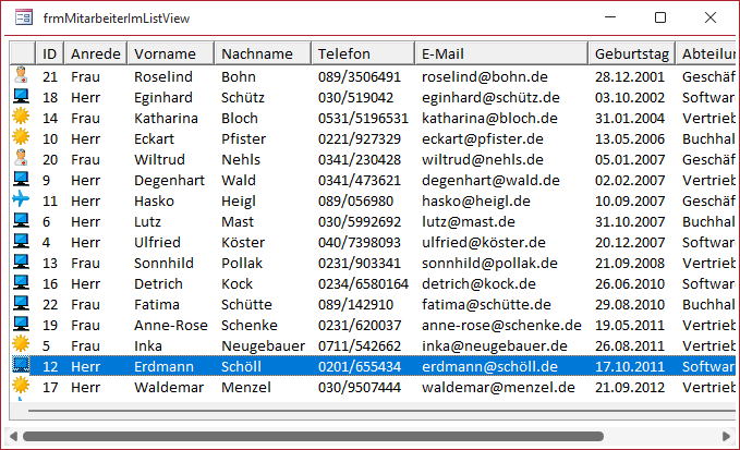 Korrekte Sortierung nach dem Feld Geburtstag