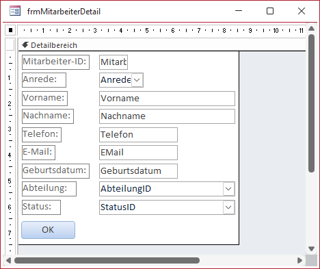 Das Formular zum Bearbeiten der Mitarbeiterdetails