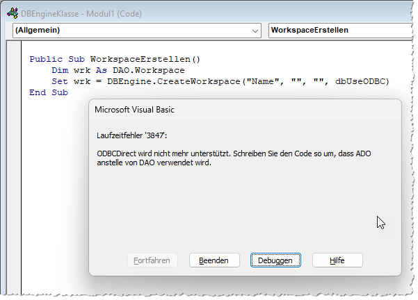 Die Verwendung von dbUseODBC f&uuml;hrt zu einem Fehler