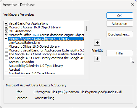 Verweis auf die ADODB-Bibliothek