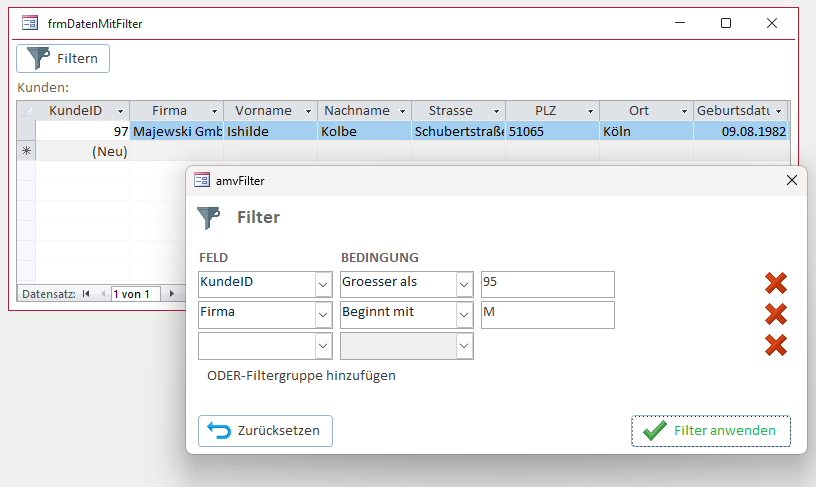Zwei UND-verkn&uuml;pfte Bedingungen - nur noch ein Datensatz erf&uuml;llt beide Kriterien