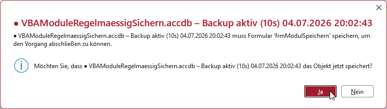 Meldung vor dem Speichern von Formularen oder Berichten