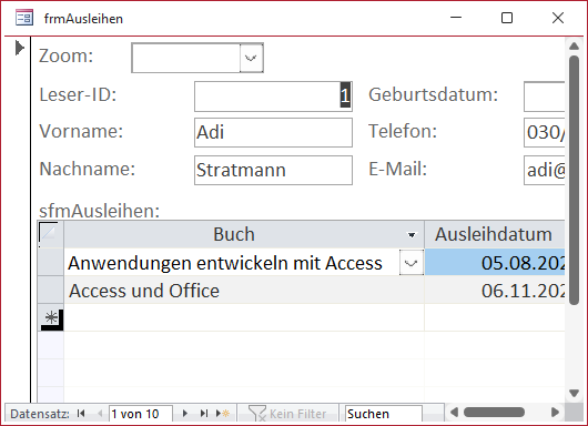 Unsch&ouml;ne Artefakte in der Datenblattansicht von Unterformularen