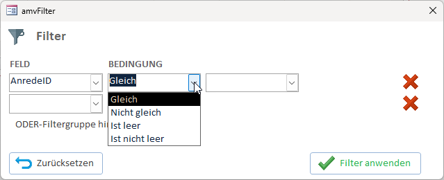 Der Zwischenschritt: Wir bekommen f&uuml;r Nachschlagefelder neue Bedingungen.
