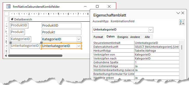 Die neuen Eigenschaften Verkn&uuml;pfen von und Verkn&uuml;pfen nach