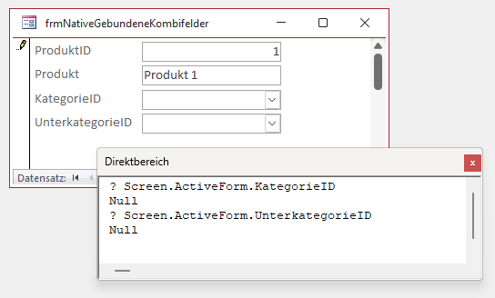 Werte nach dem Leeren im Direktbereich