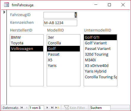 Listenfelder ohne Abh&auml;ngigkeiten